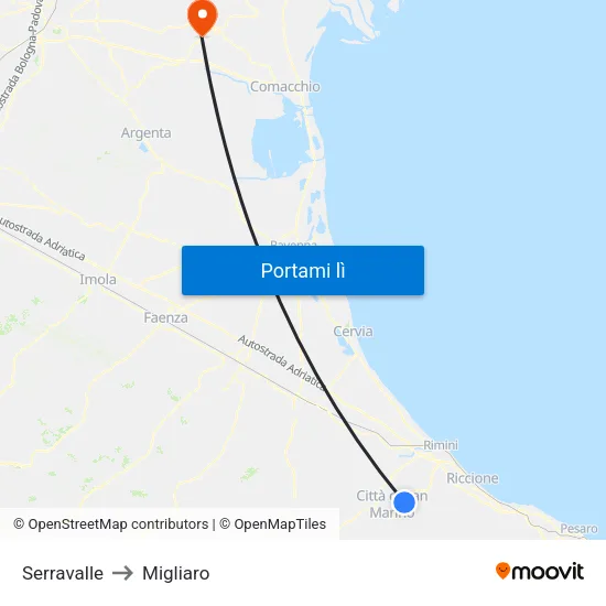 Serravalle to Migliaro map