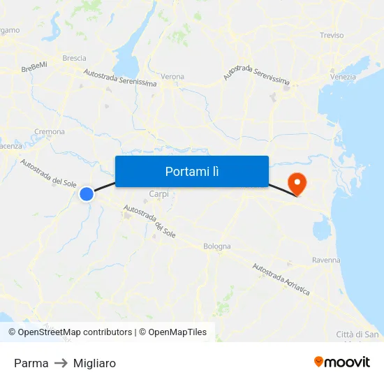 Parma to Migliaro map