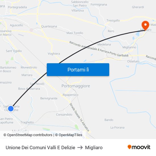 Unione Dei Comuni Valli E Delizie to Migliaro map