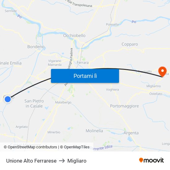 Unione Alto Ferrarese to Migliaro map