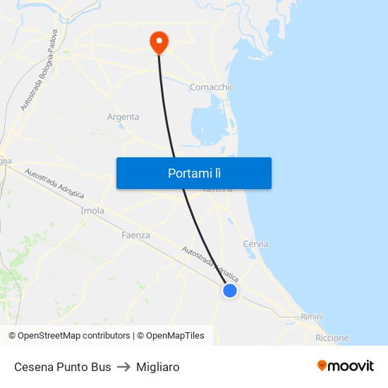 Cesena Punto Bus to Migliaro map