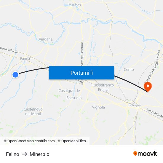 Felino to Minerbio map