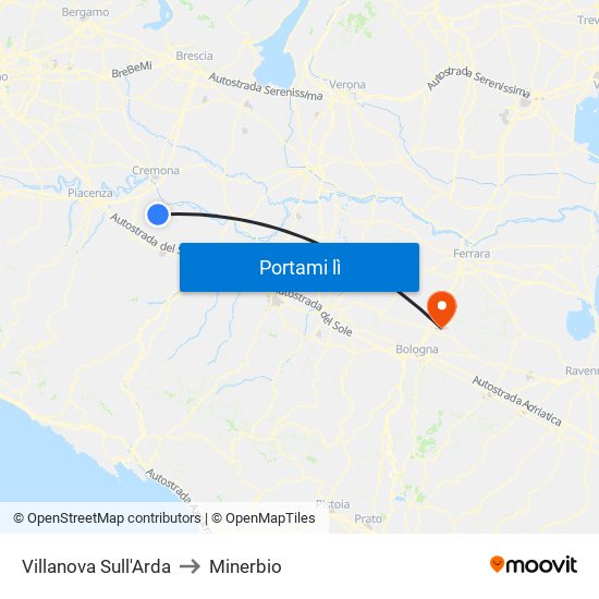 Villanova Sull'Arda to Minerbio map