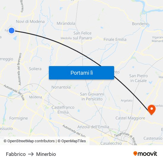 Fabbrico to Minerbio map