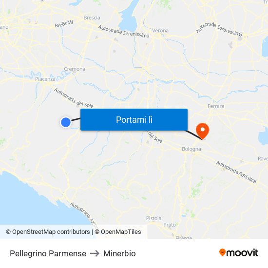 Pellegrino Parmense to Minerbio map