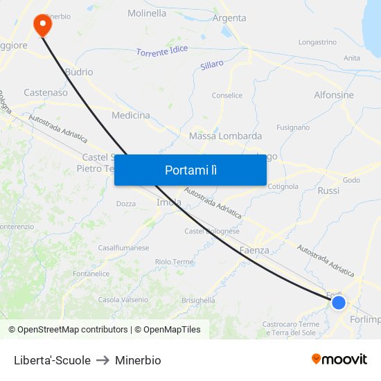 Liberta'-Scuole to Minerbio map