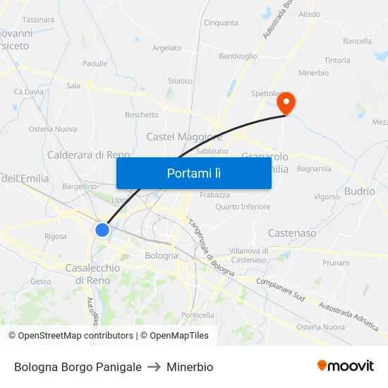 Bologna Borgo Panigale to Minerbio map
