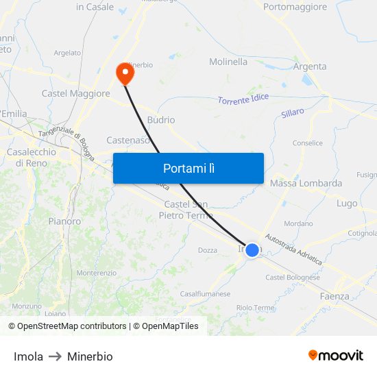 Imola to Minerbio map