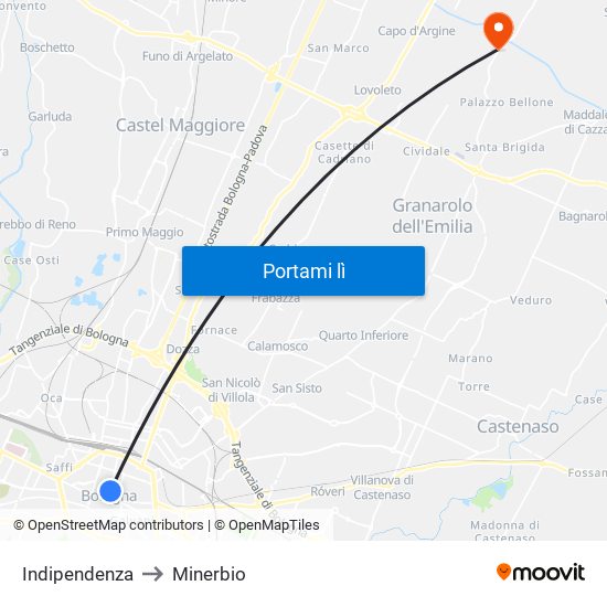 Indipendenza to Minerbio map