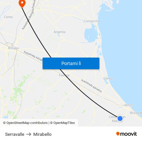 Serravalle to Mirabello map