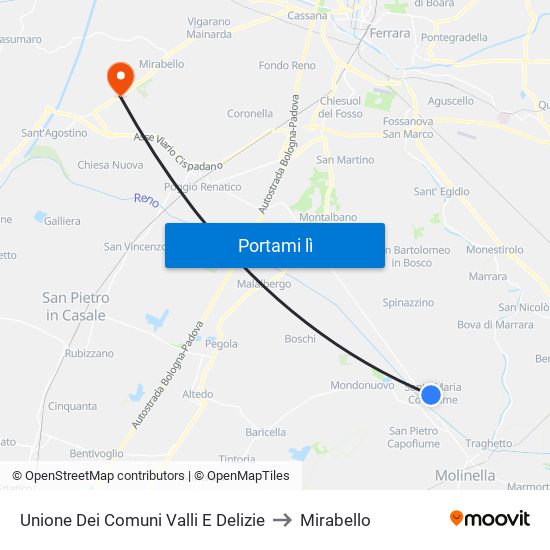 Unione Dei Comuni Valli E Delizie to Mirabello map