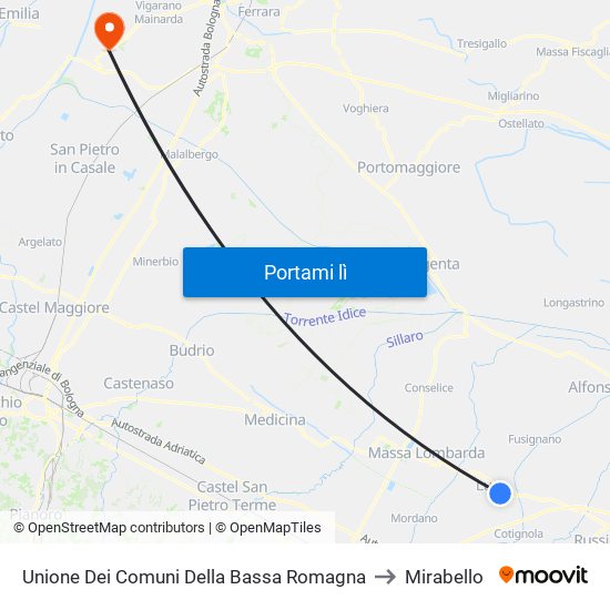 Unione Dei Comuni Della Bassa Romagna to Mirabello map