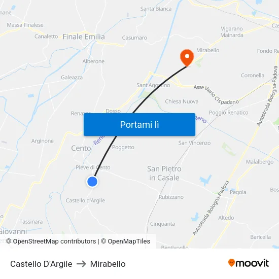 Castello D'Argile to Mirabello map