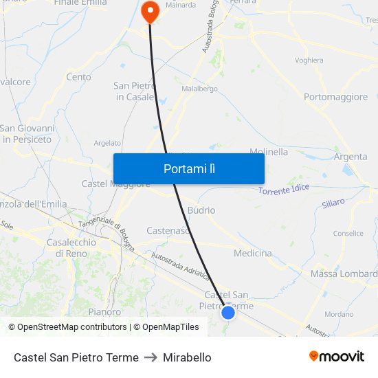 Castel San Pietro Terme to Mirabello map