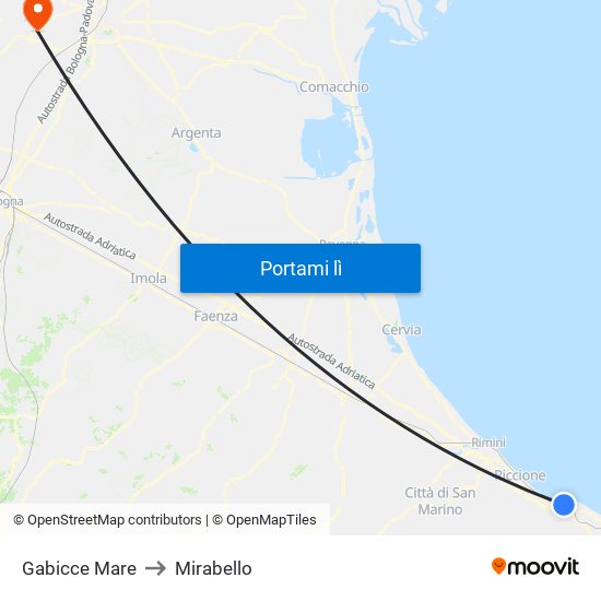 Gabicce Mare to Mirabello map