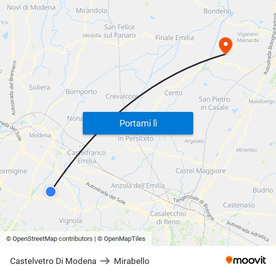 Castelvetro Di Modena to Mirabello map