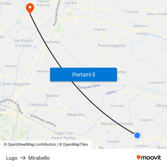 Lugo to Mirabello map