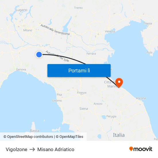 Vigolzone to Misano Adriatico map