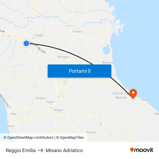 Reggio Emilia to Misano Adriatico map