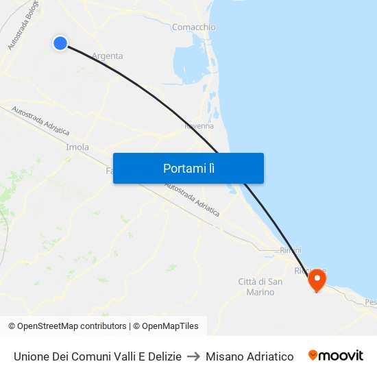 Unione Dei Comuni Valli E Delizie to Misano Adriatico map