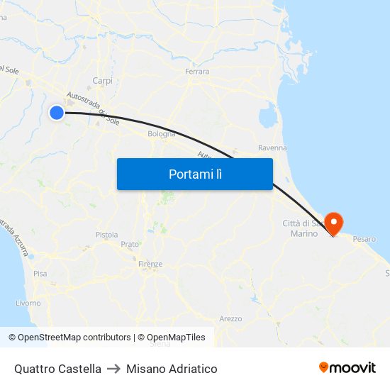 Quattro Castella to Misano Adriatico map