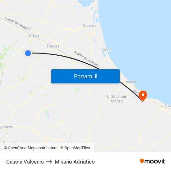 Casola Valsenio to Misano Adriatico map