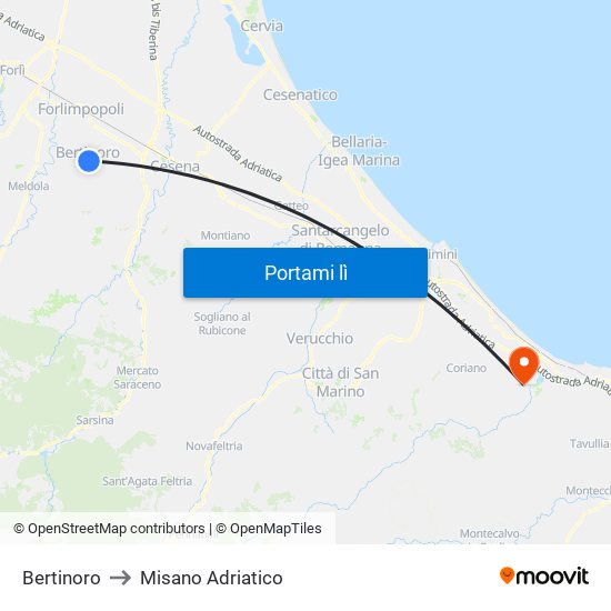 Bertinoro to Misano Adriatico map