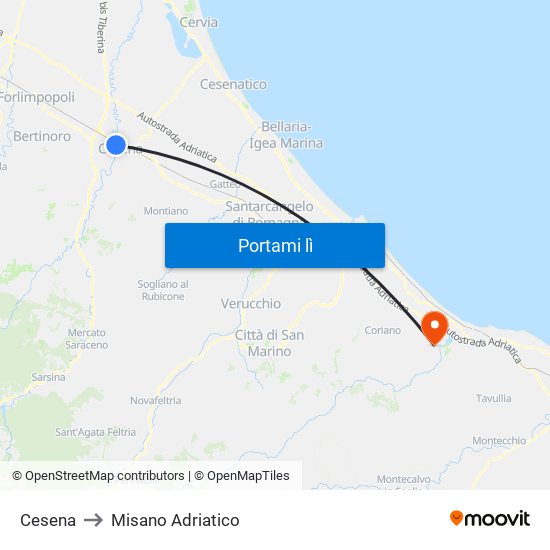 Cesena to Misano Adriatico map