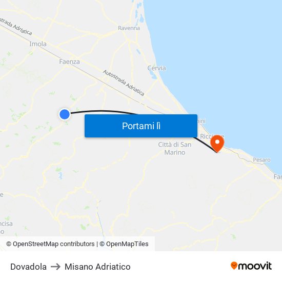 Dovadola to Misano Adriatico map