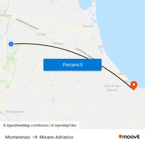 Monterenzio to Misano Adriatico map