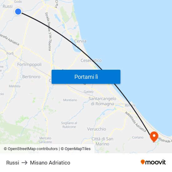 Russi to Misano Adriatico map