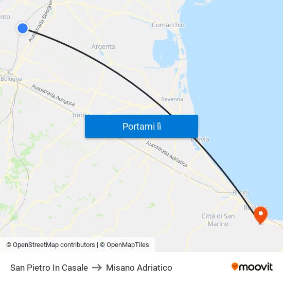 San Pietro In Casale to Misano Adriatico map