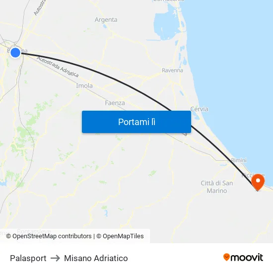 Riva Di Reno - Lame to Misano Adriatico map