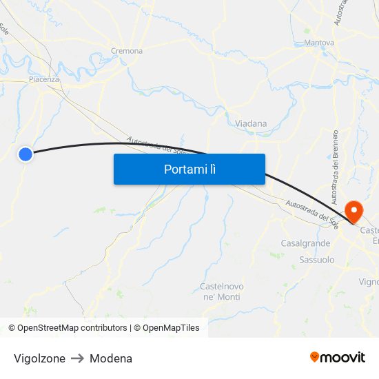 Vigolzone to Modena map