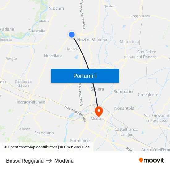 Bassa Reggiana to Modena map