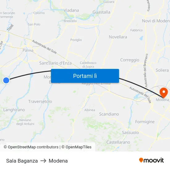 Sala Baganza to Modena map