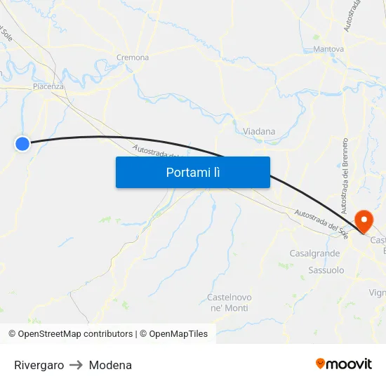 Rivergaro to Modena map