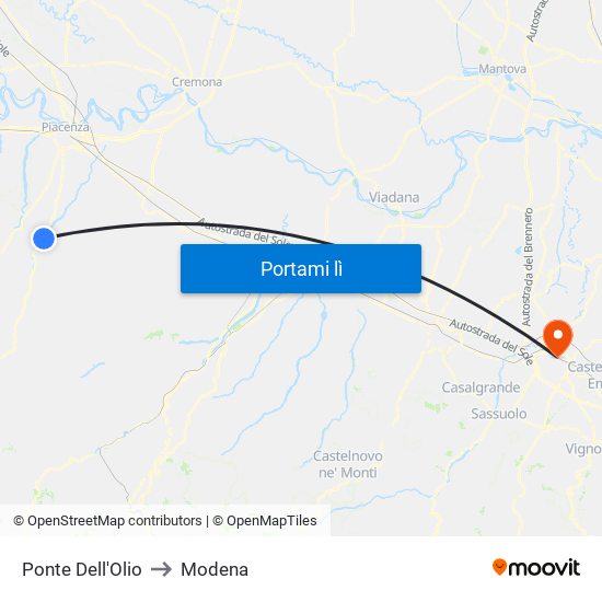 Ponte Dell'Olio to Modena map