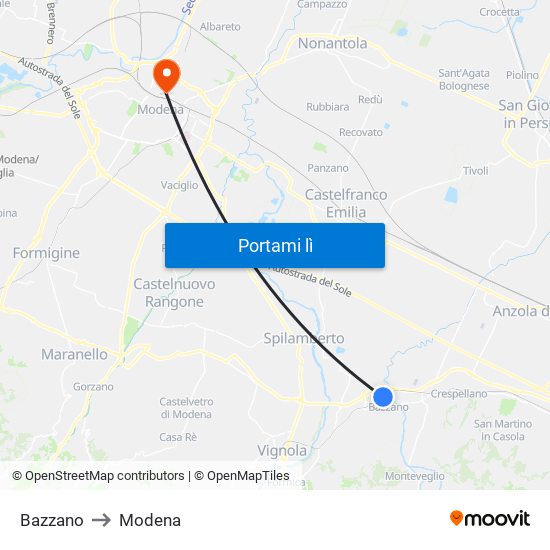 Bazzano to Modena map