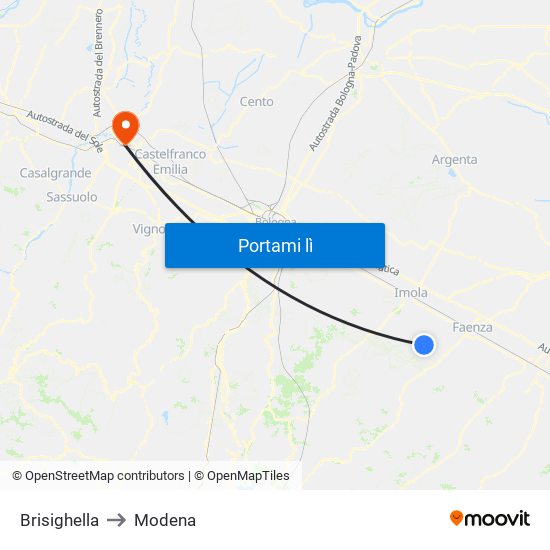 Brisighella to Modena map