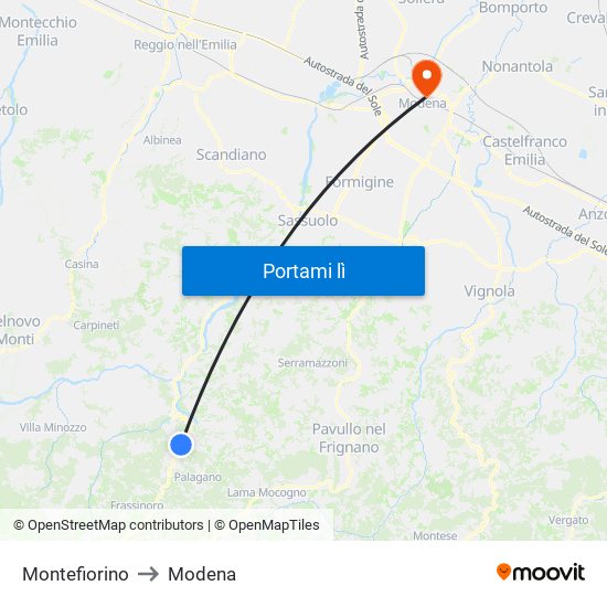 Montefiorino to Modena map