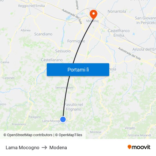 Lama Mocogno to Modena map