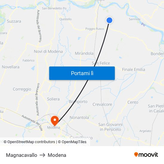 Magnacavallo to Modena map