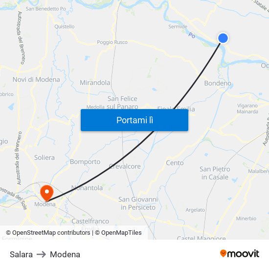 Salara to Modena map