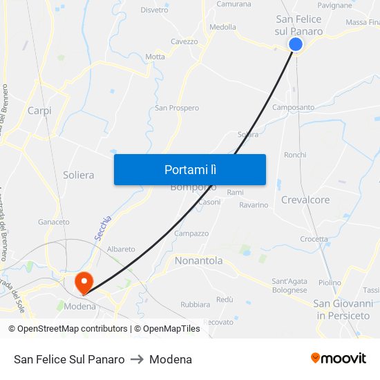 San Felice Sul Panaro to Modena map