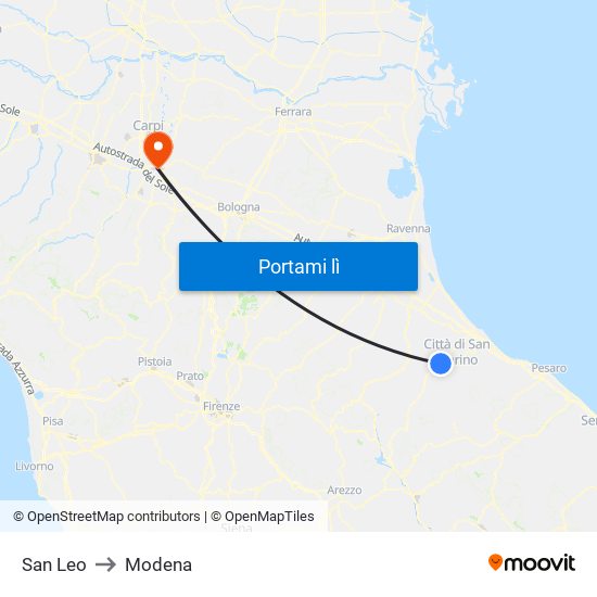 San Leo to Modena map