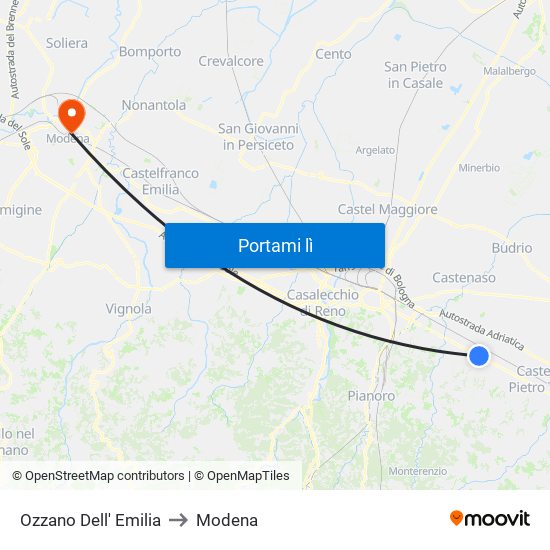 Ozzano Dell' Emilia to Modena map