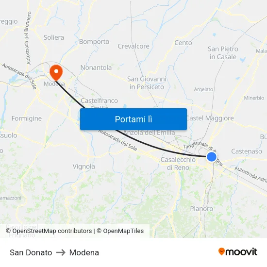 San Donato to Modena map