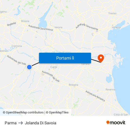 Parma to Jolanda Di Savoia map
