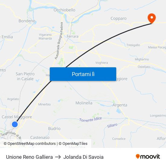 Unione Reno Galliera to Jolanda Di Savoia map